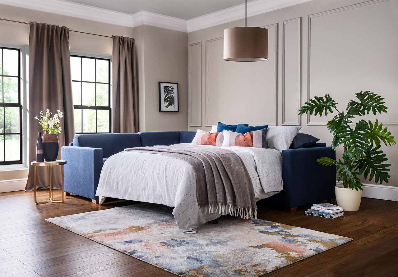 large blue corner sofa bed